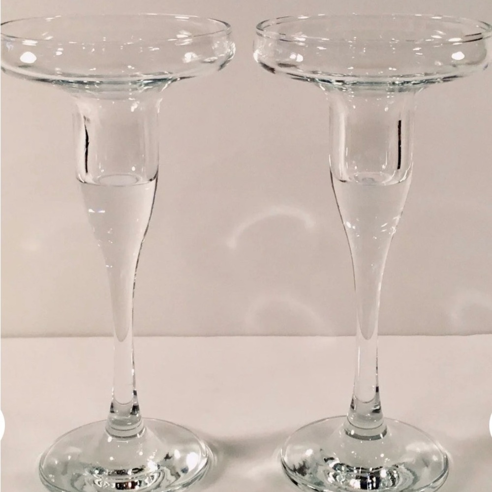 Clear Glass Candle Holders- made in turkey  - Pair